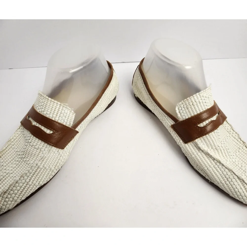 Sophique Milano Made In Italy Women's Riviera Raffia Leather Loafers Cream/Brown